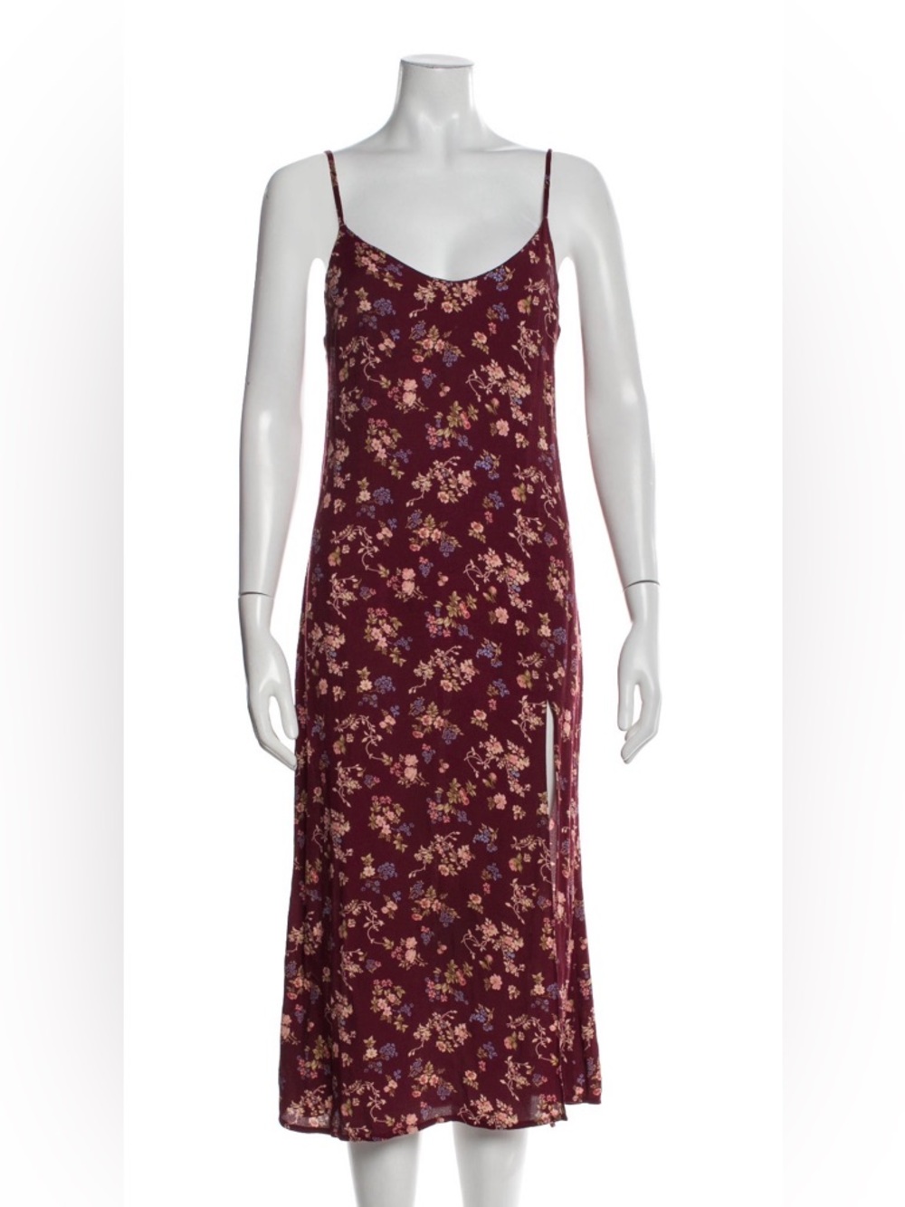 Reformation Burgundy Crimini Floral Midi Slip Dress